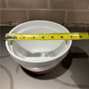 Crate&Barrel Vintage White Bowl with Red Stripes